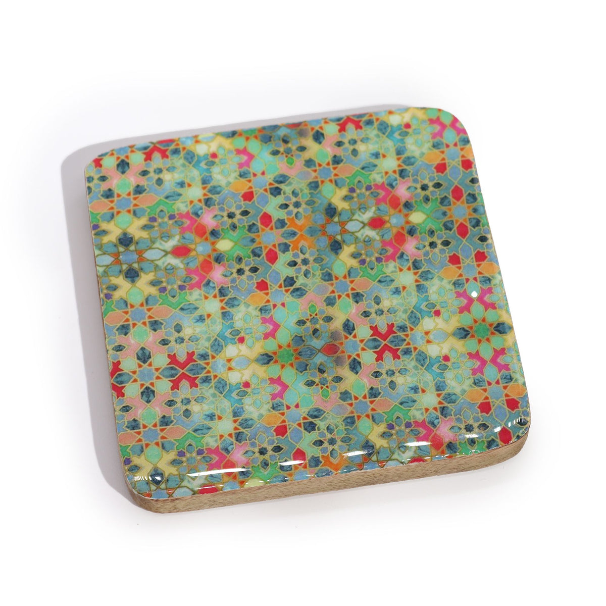 Set of 4 Square Mango Wood Coasters - Tile Pattern – view 3