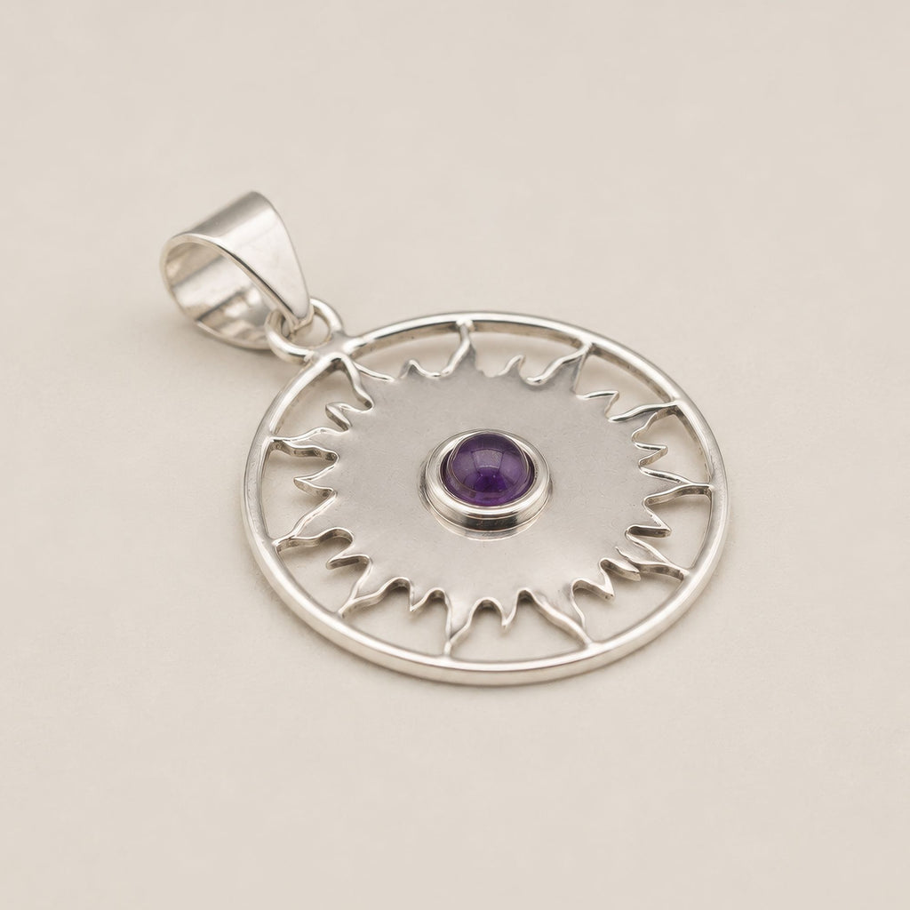 Sun Worship Amethyst Pendant Necklace Silver Plated Cord – view 5