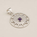 Sun Worship Amethyst Pendant Necklace Silver Plated Cord – view 5