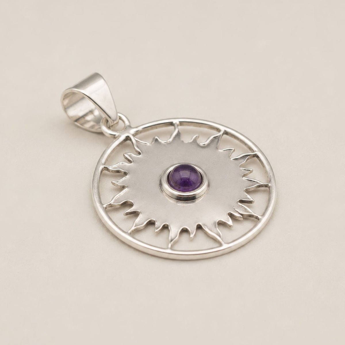 Sun Worship Amethyst Pendant Necklace Silver Plated Cord – view 5