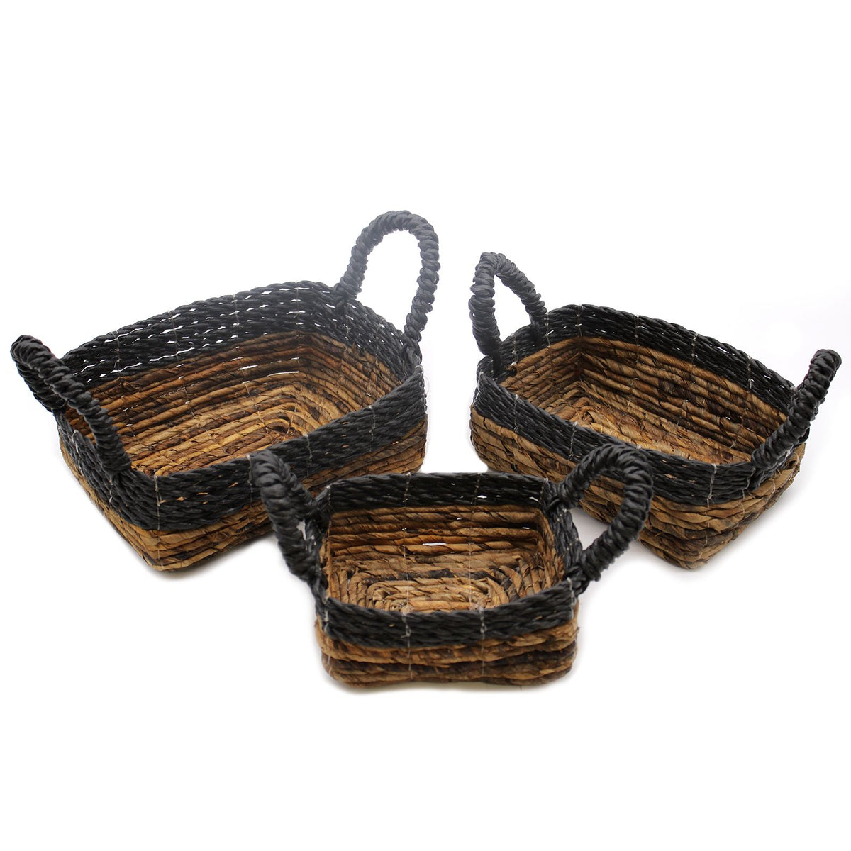 Banana Leaf & Black Raffia Square Baskets, Set of 3 – view 3