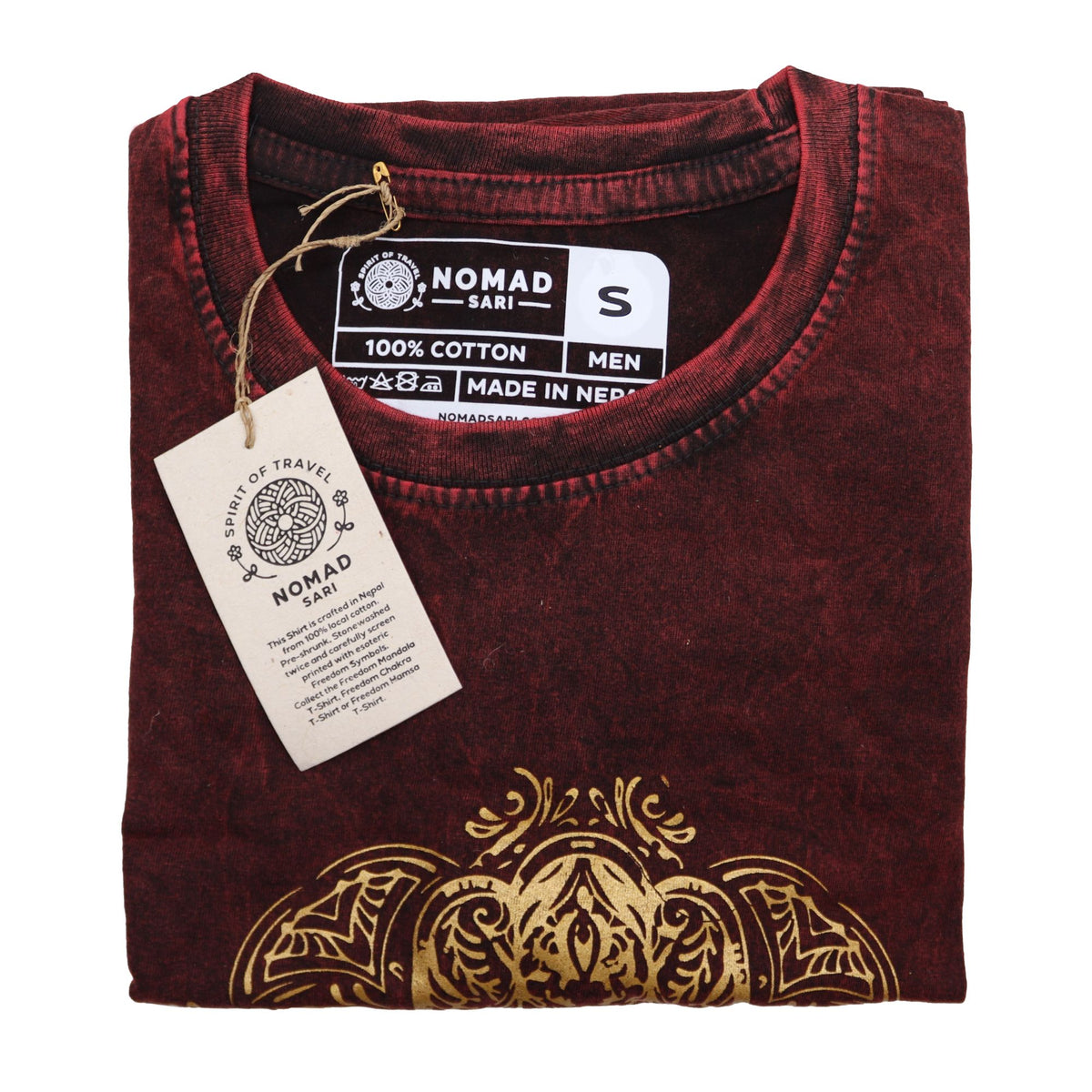 Nomad Sari Stonewashed T-Shirt - Hamsa - Maroon - Small – view 2