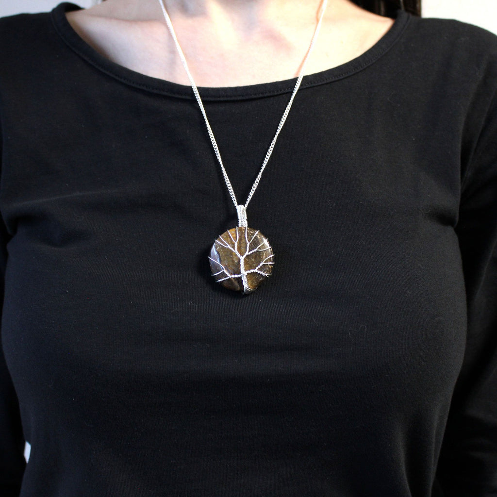 Tree of Life Tiger Eye Gemstone Necklace – view 2