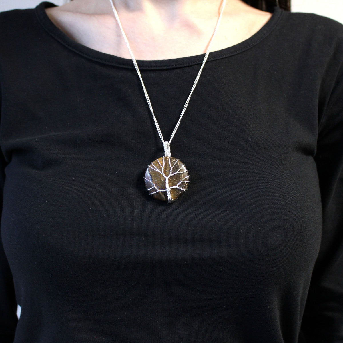 Tree of Life Tiger Eye Gemstone Necklace – view 2