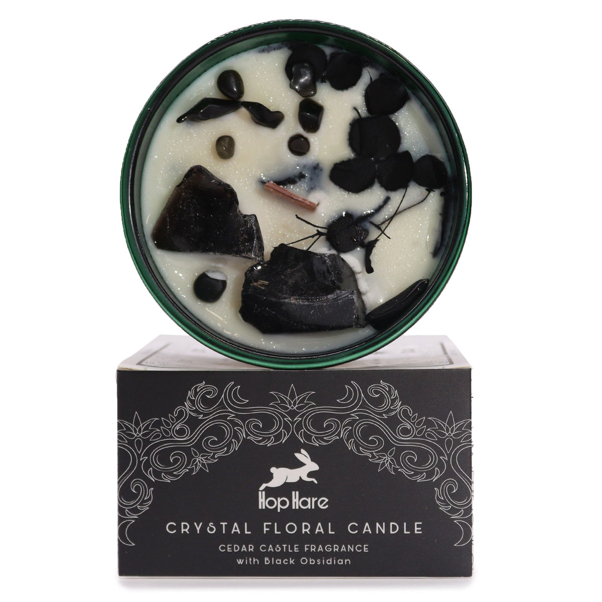 Hop Hare Crystal Magic Candle - King of Swords, Black Obsidian