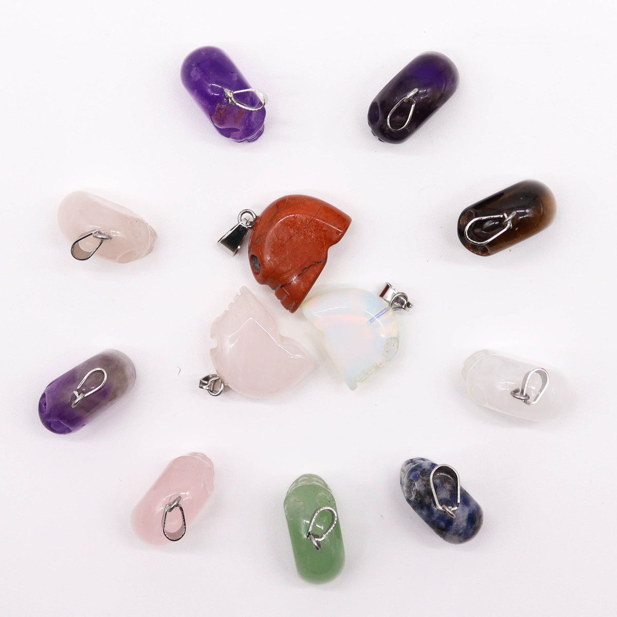 Gemstone Mini Skull Pendants, Set of 12 Assorted, 20x15mm – view 3