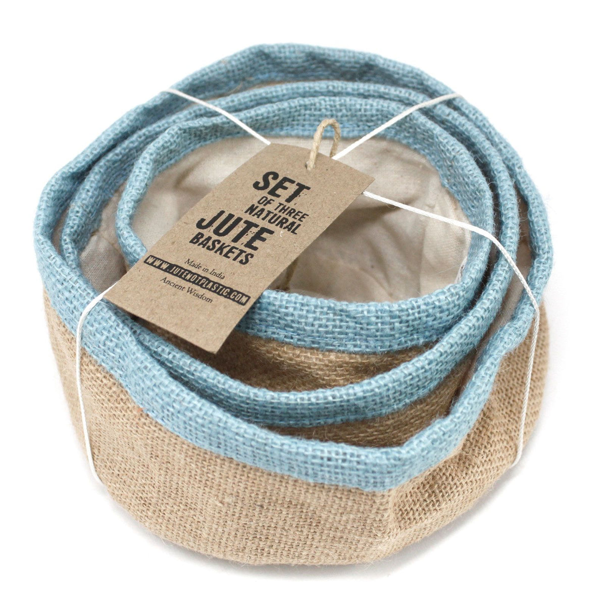 Set of 3 Natural Jute Baskets - Teal – view 4