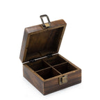Mango Wood Carved Tea Box - 4 Compartments - 15x15x8cm – view 3