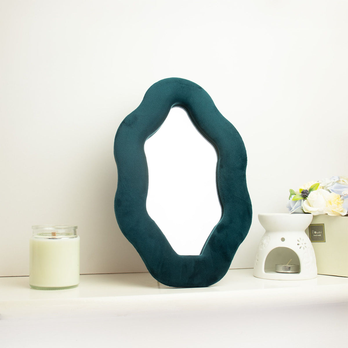 Squiggly Oval Pebble Mirror - Royal Teal - 20.5x32.5cm – view 2