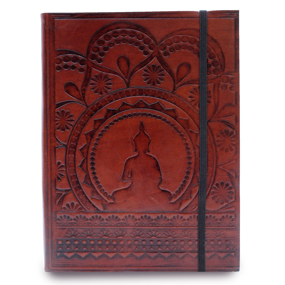 Medium Vegetable Tanned Leather Notebook with Strap – Tibetan Mandala