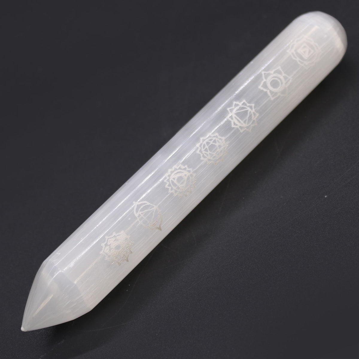 Selenite Wand 14-16 cm - Seven Chakra, Pointed One End