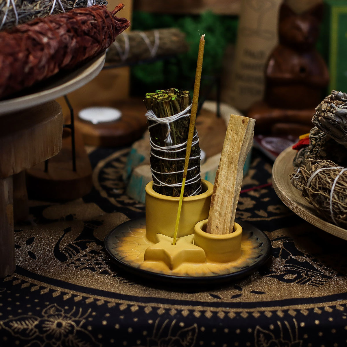 Ceramic Palo Santo & Smudge Holder, Mandala, Sand & Grey – view 8