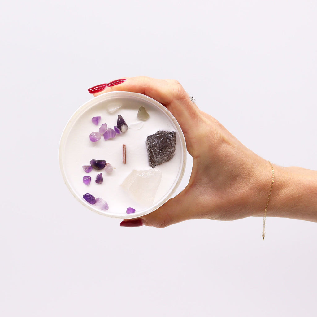 Crown Chakra Crystal Candle with Celestite and Selenite – view 3