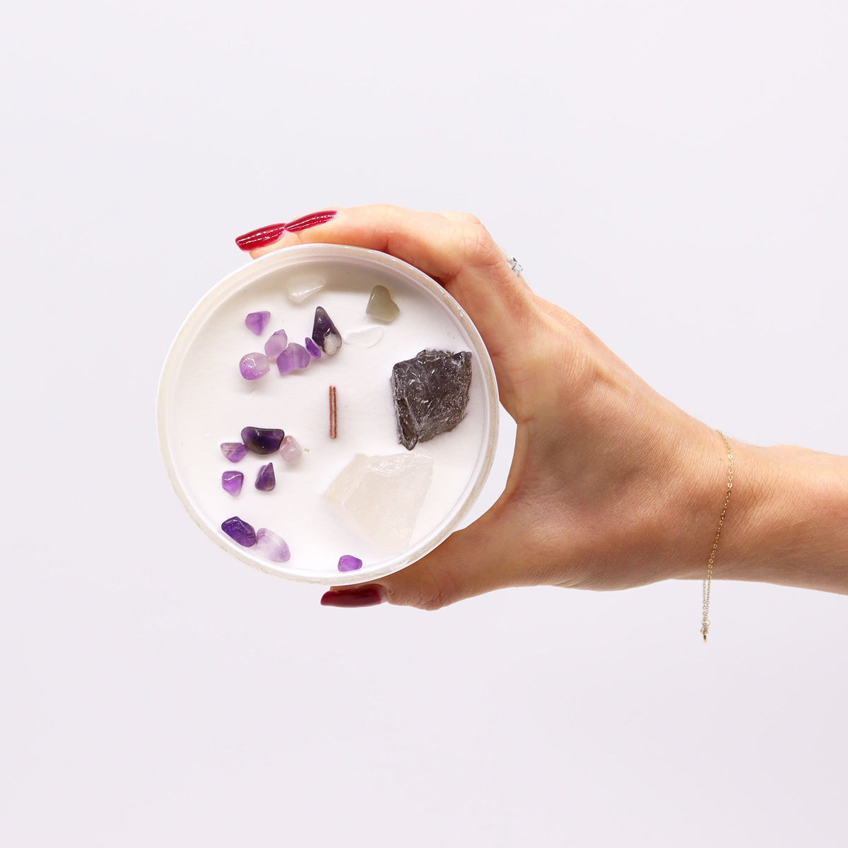 Crown Chakra Crystal Candle with Celestite and Selenite – view 3