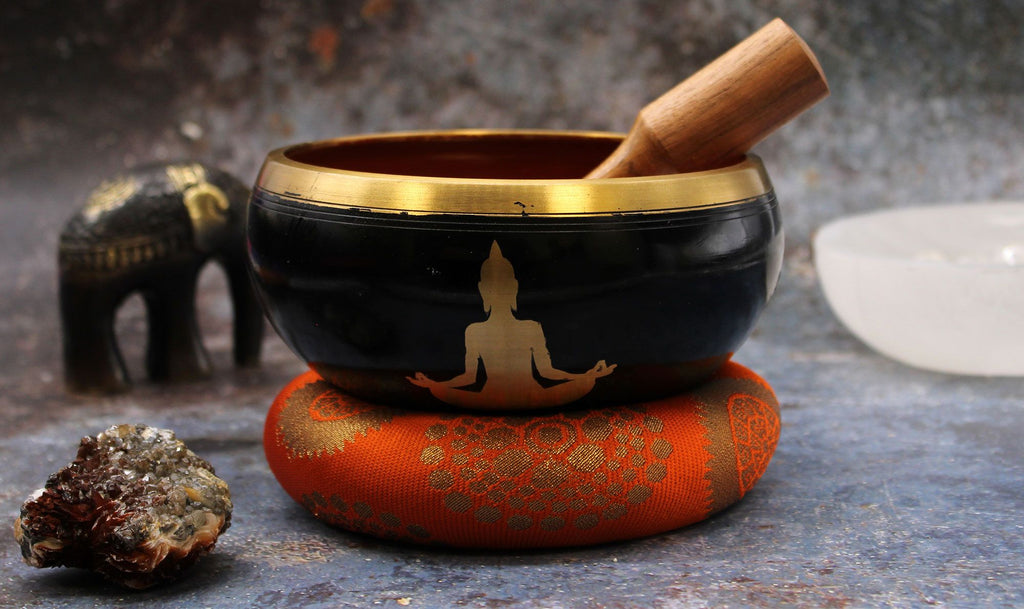 Large Buddha Singing Bowl Set - Black/Orange (14cm) – view 5