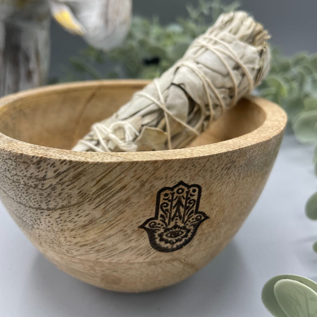 Hamsa Wooden Smudge and Ritual Offering Bowl - 12x7cm – view 2