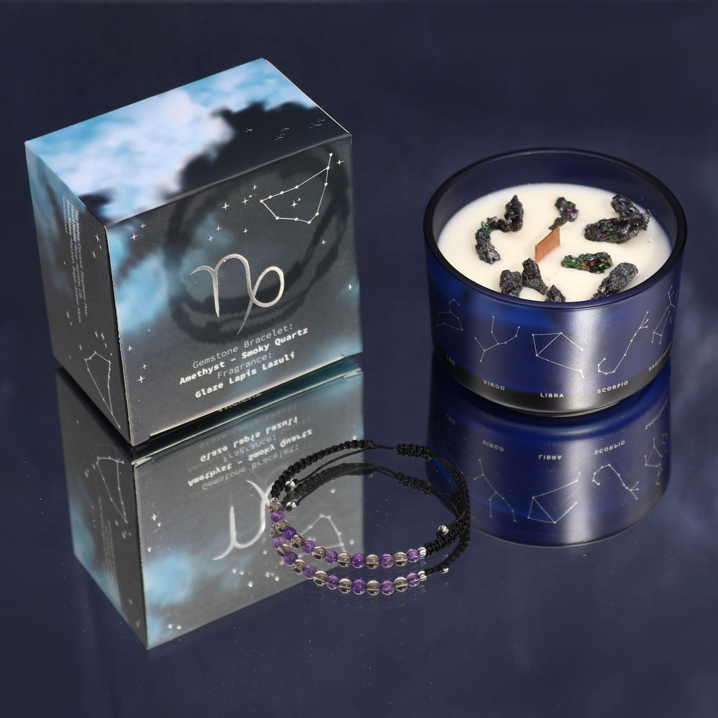 Capricorn Zodiac Crystal Candle with Gemstone Bracelet – view 2