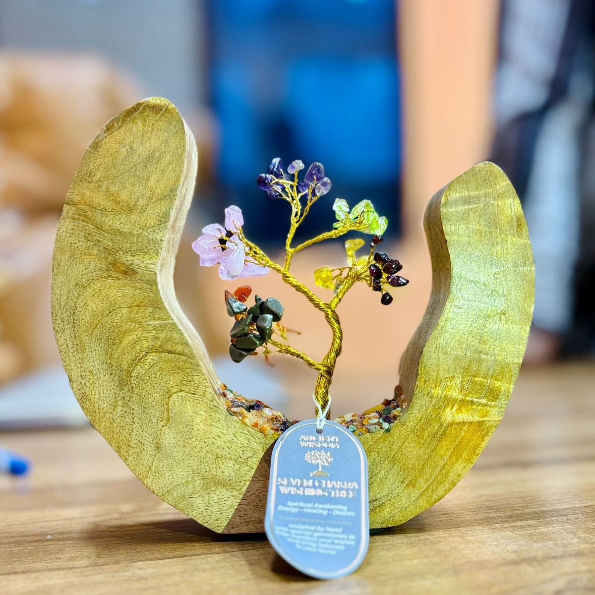 Gemstone Wishing Tree - Seven Chakra on Mango Wood Ring