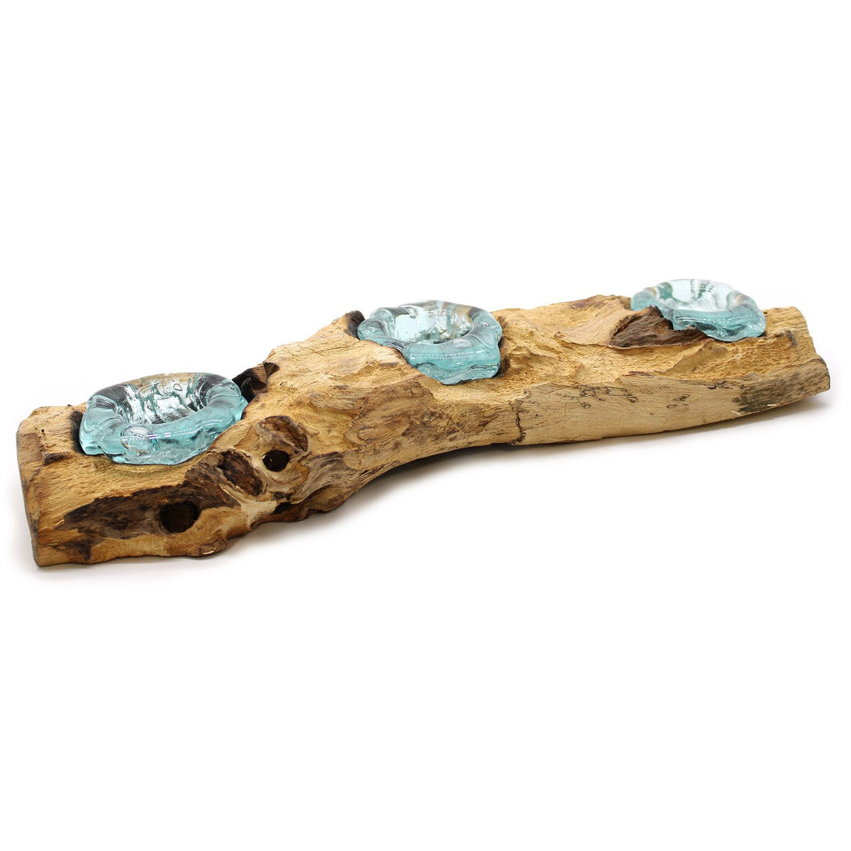 Molten Glass Flat Triple Candle Holder on Wood – view 5