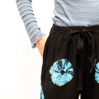Japanese Style Lounge Pants - Black and Blue Tie-Dye - L