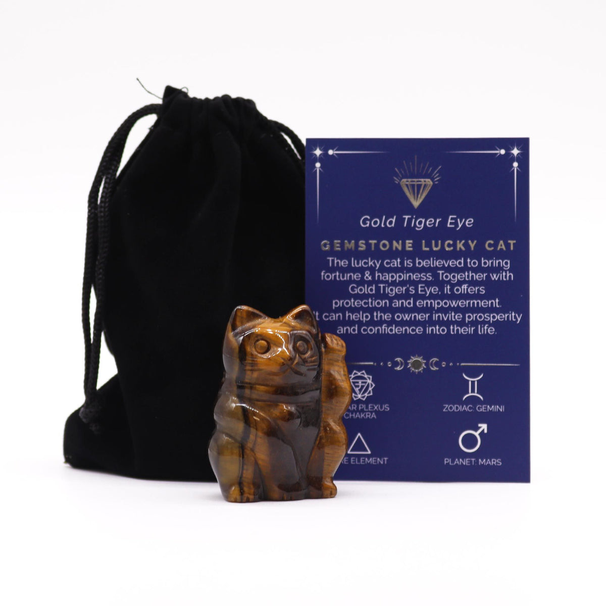Gold Tiger Eye Lucky Cat Figure 50x35x25mm