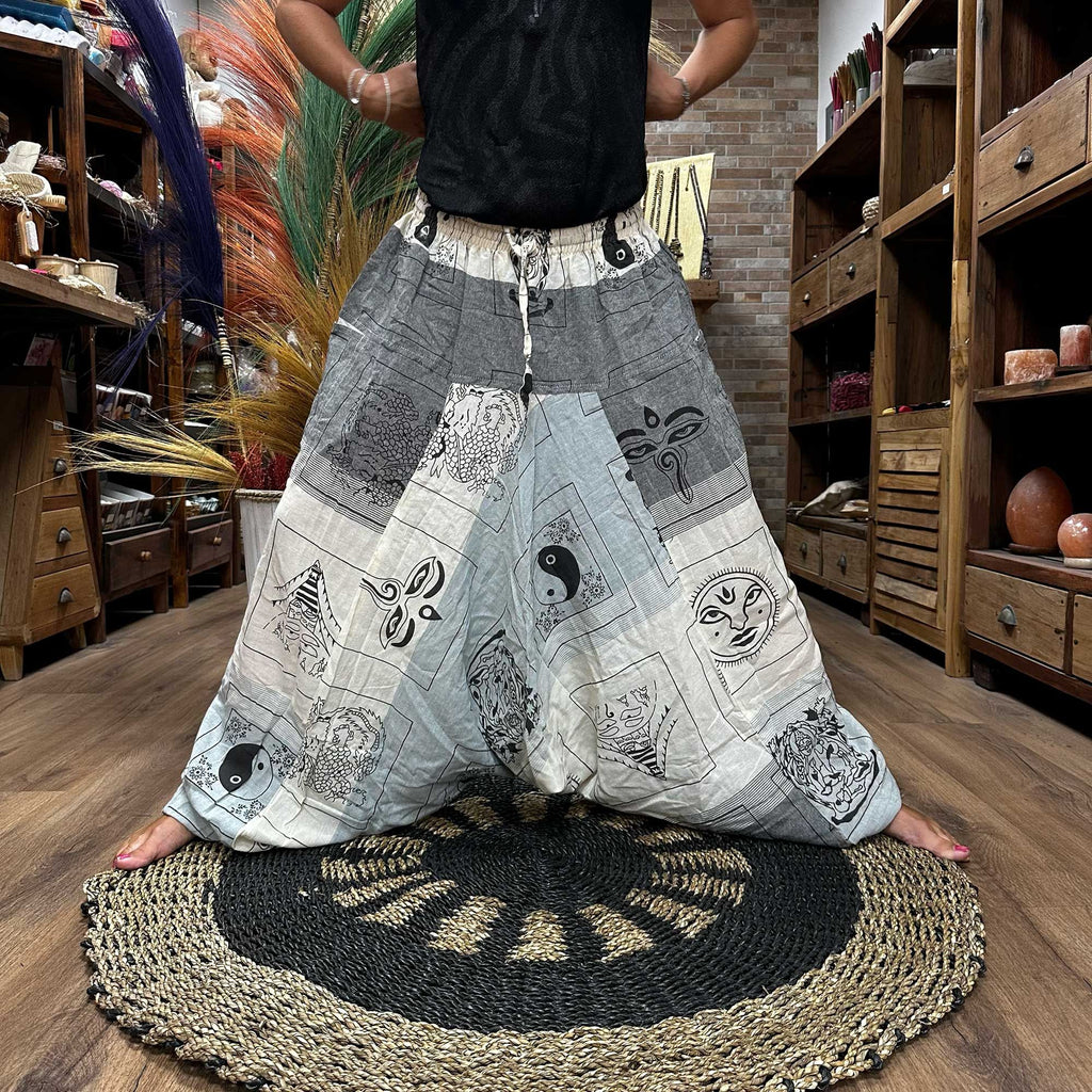 Yoga and Festival Pants - Aladdin Himalayan Print on Grey – view 2