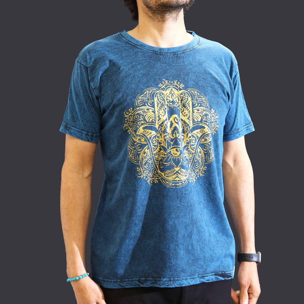Nomad Sari Stonewashed T-Shirt - Hamsa - Blue - Medium