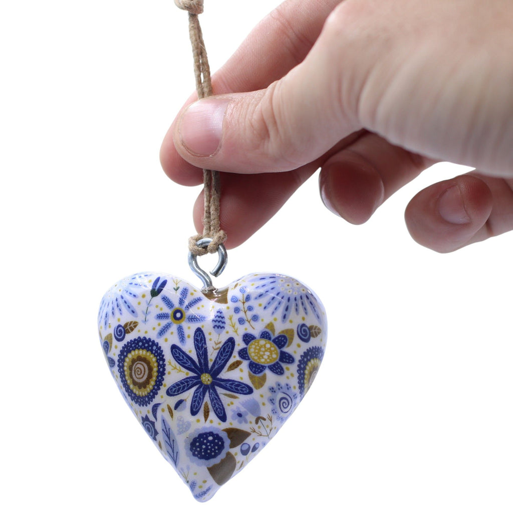 Large Wood Heart Decoration, Blue Floral – view 2