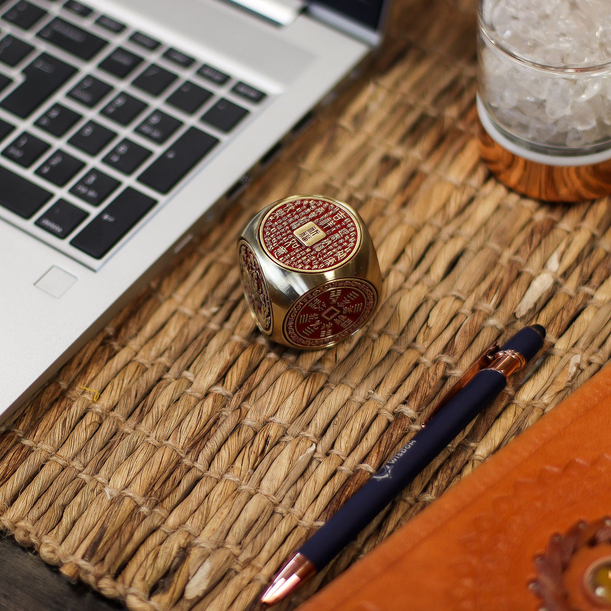 Feng Shui Prosperity Cube Spinner, Red and Brass – view 2