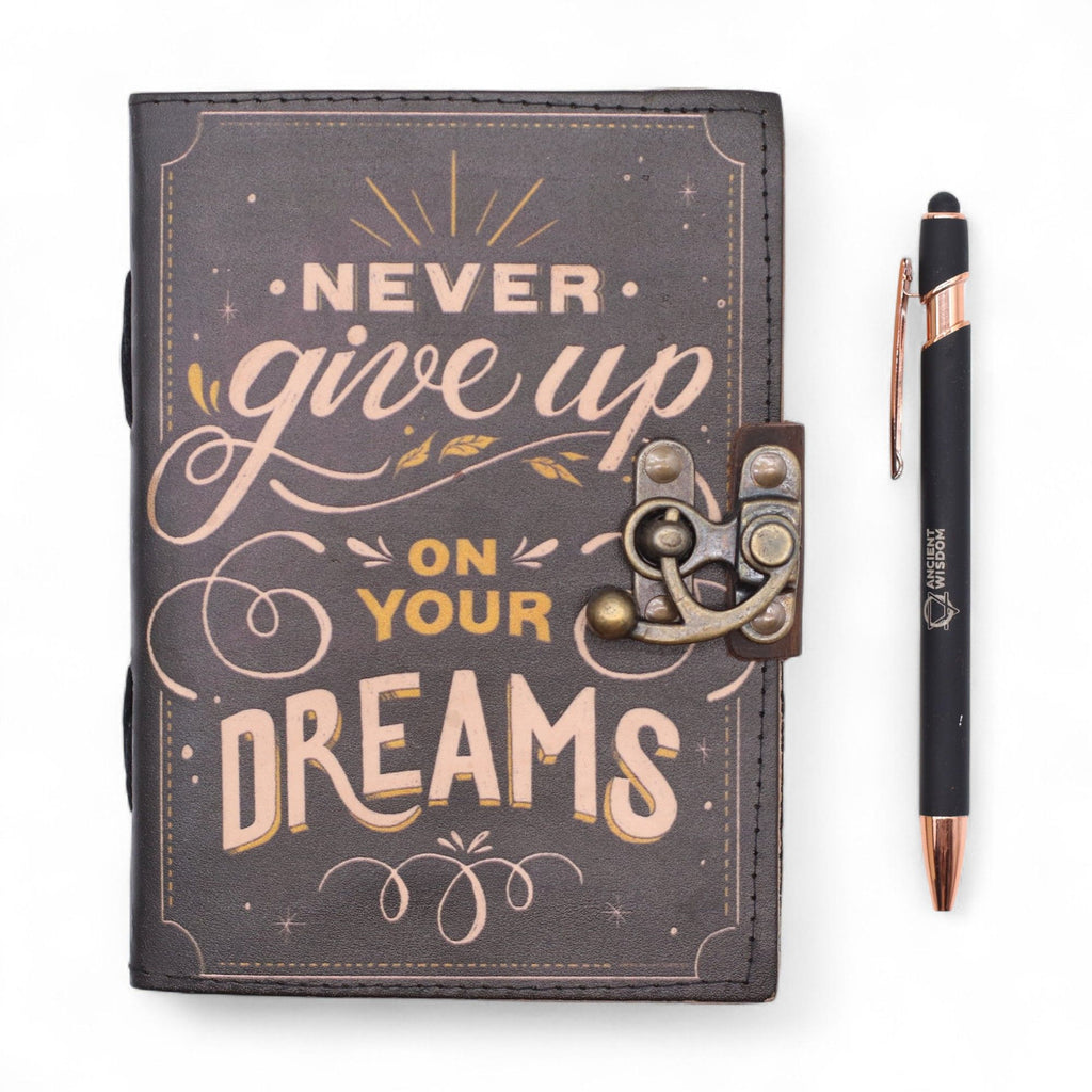 Leather Notebook, Never Give Up On Your Dreams – 17.5x13 cm – view 6