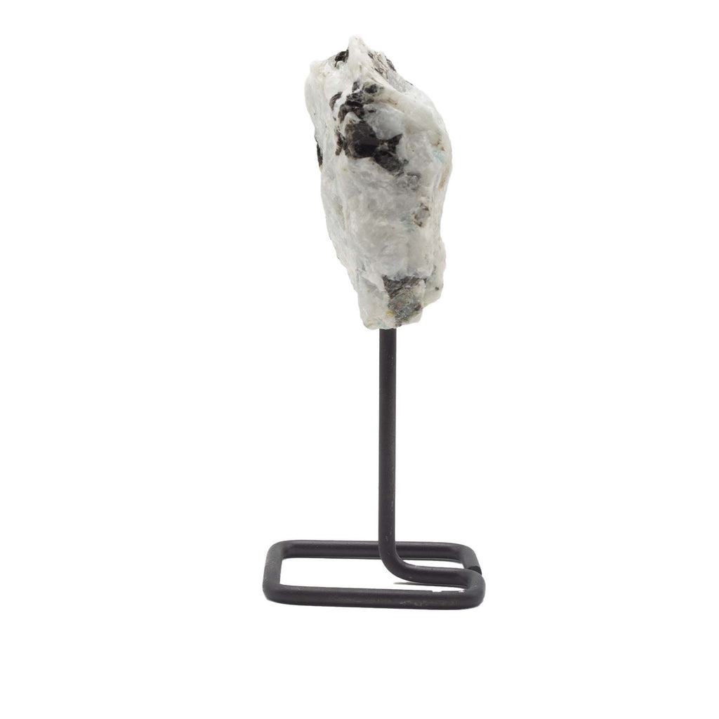 Rainbow Moonstone Mineral Specimen on Metal Stand – view 2