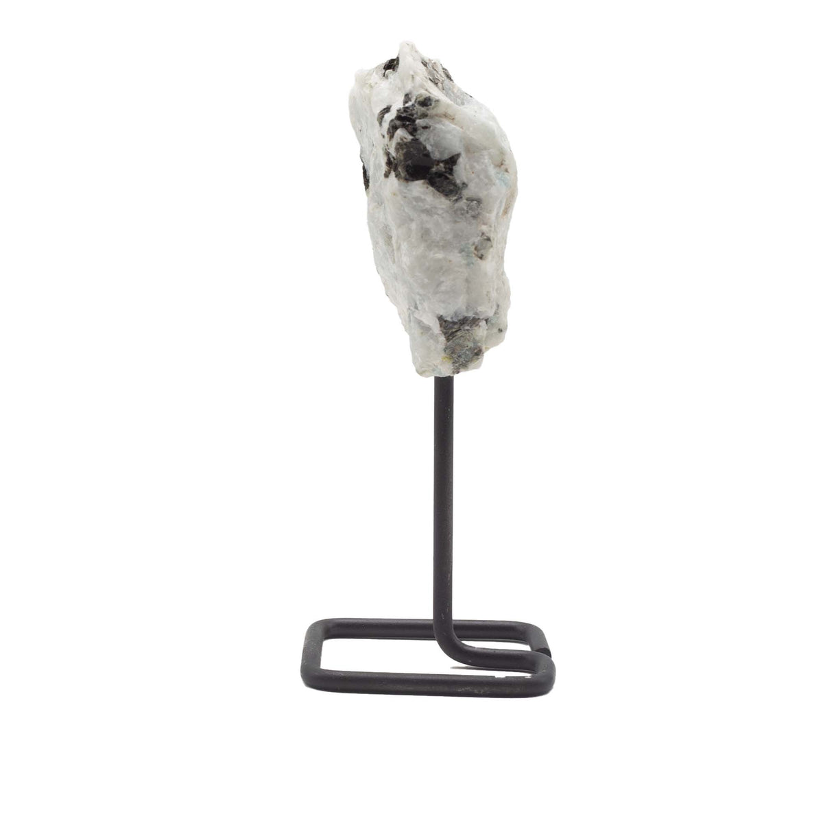 Rainbow Moonstone Mineral Specimen on Metal Stand – view 2