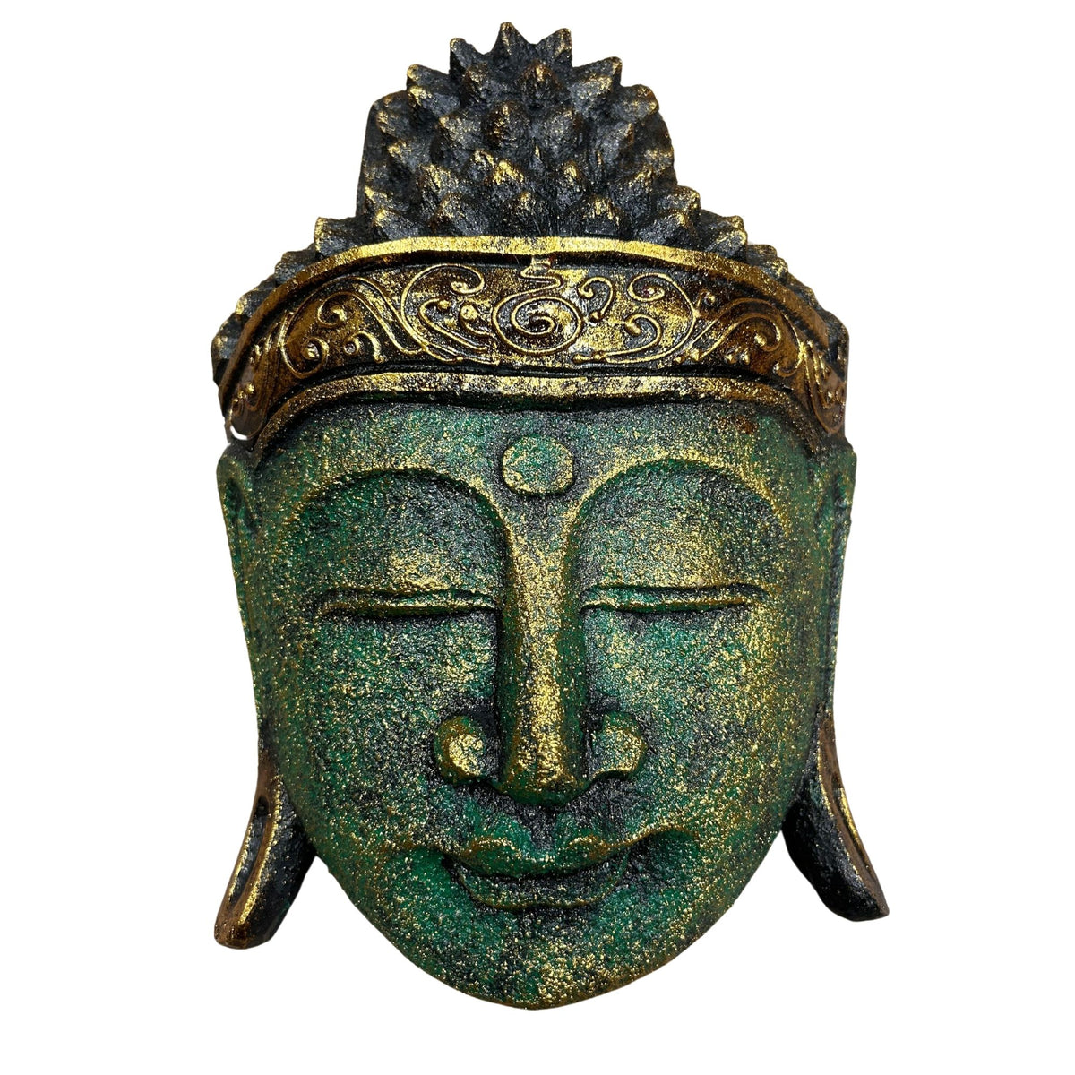 Hand Carved Buddha Head Wall Decor, 25 cm, Green Shine