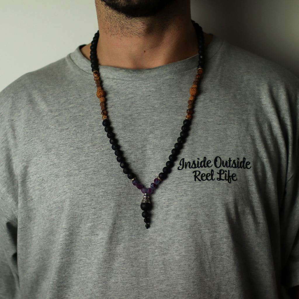 Lava Stone and Amethyst Necklace - Embracing the Dark Side – view 2