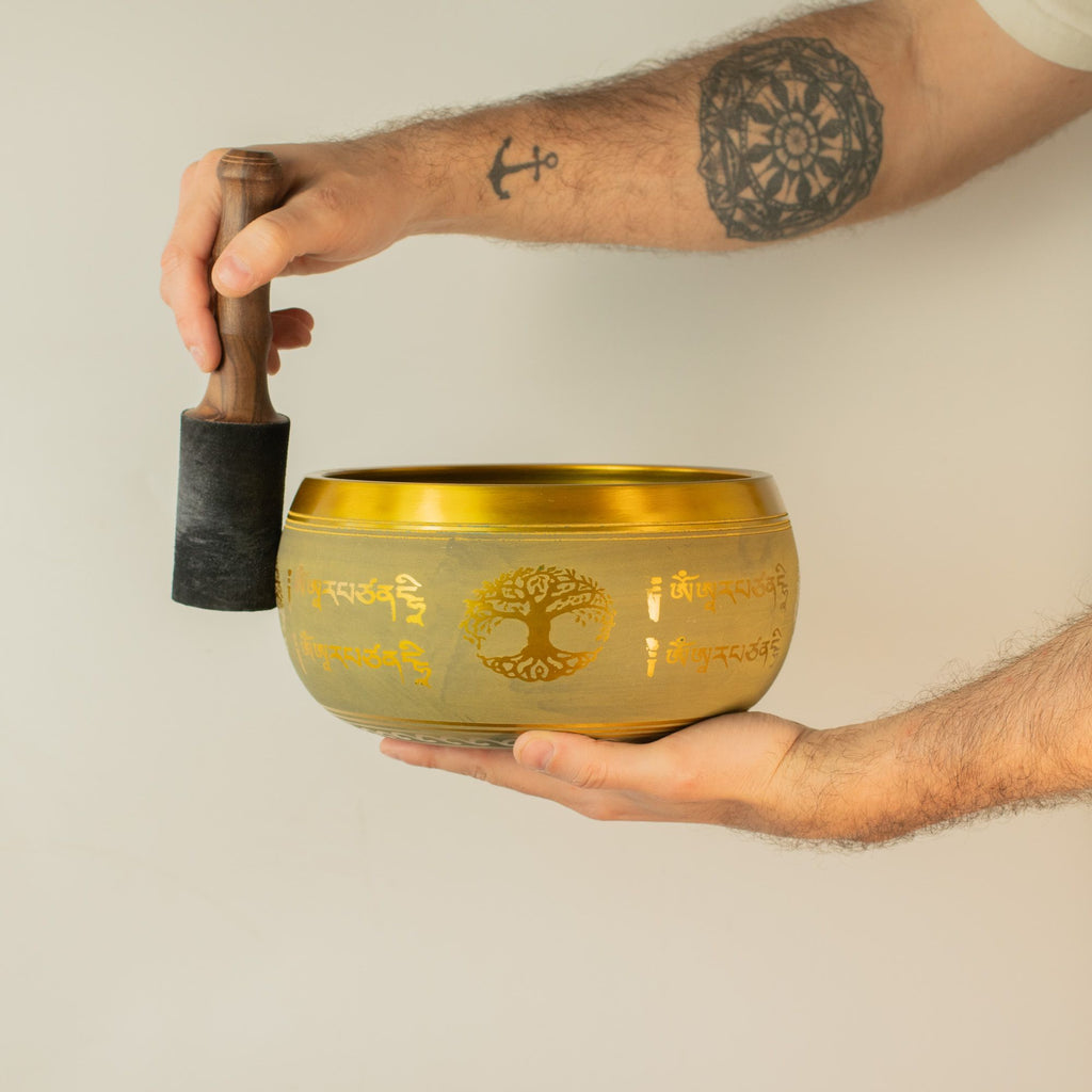 Large Aluminium Singing Bowl - Buddha Tree of Life, Copper (19cm)