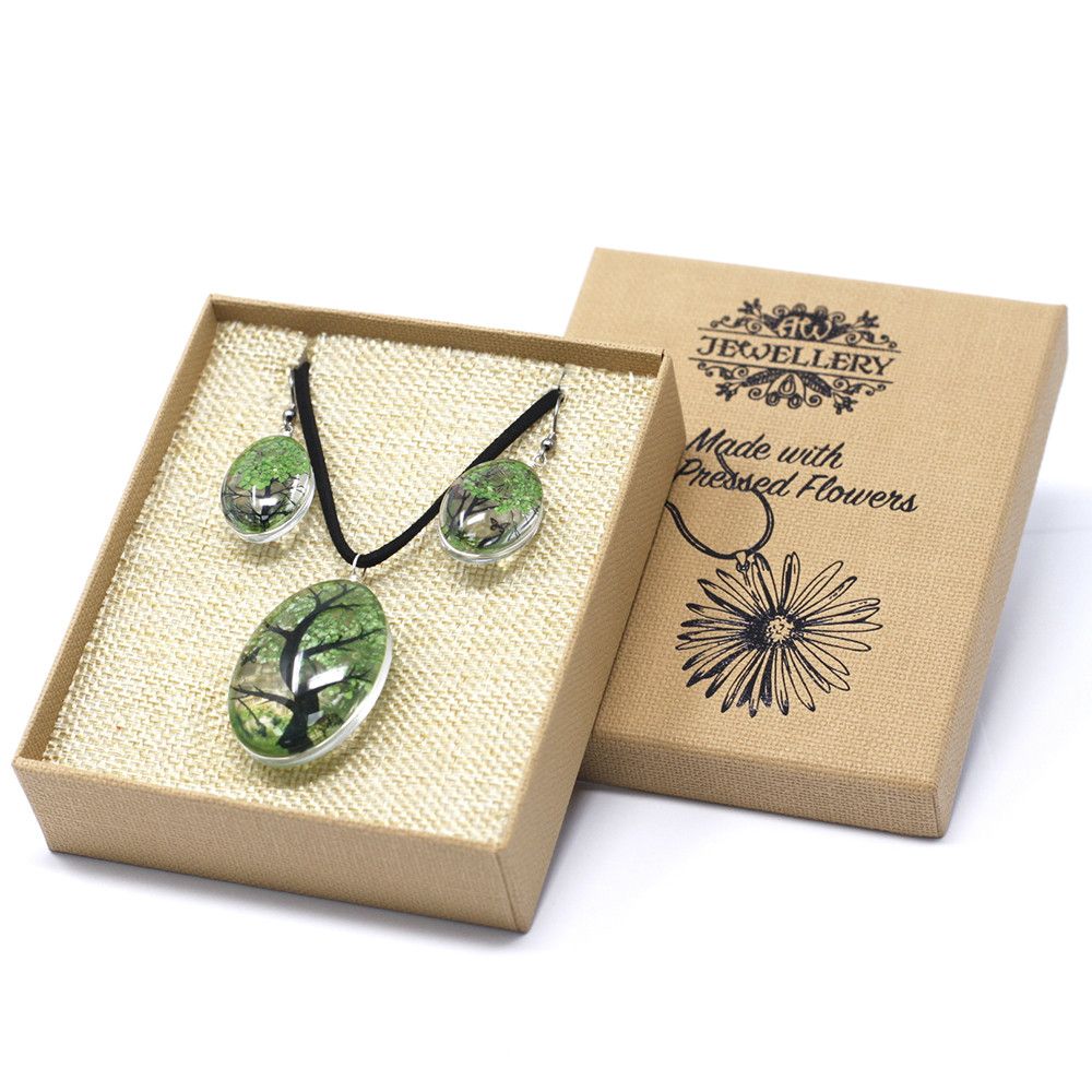 Tree of Life Pressed Flower Jewellery Set - Green