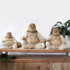 Hand Carved Happy Buddha Statue, Whitewash, 40cm – view 5