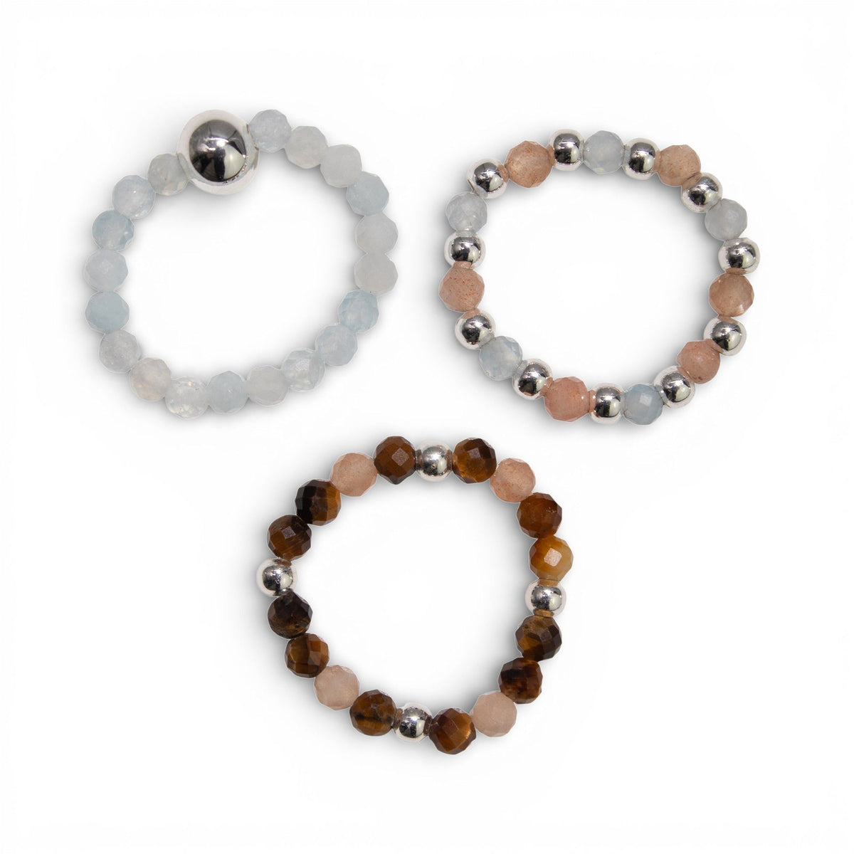 Nymph Gemstone Ring Set - Sea Sunset Sunstone & Tiger's Eye – view 2