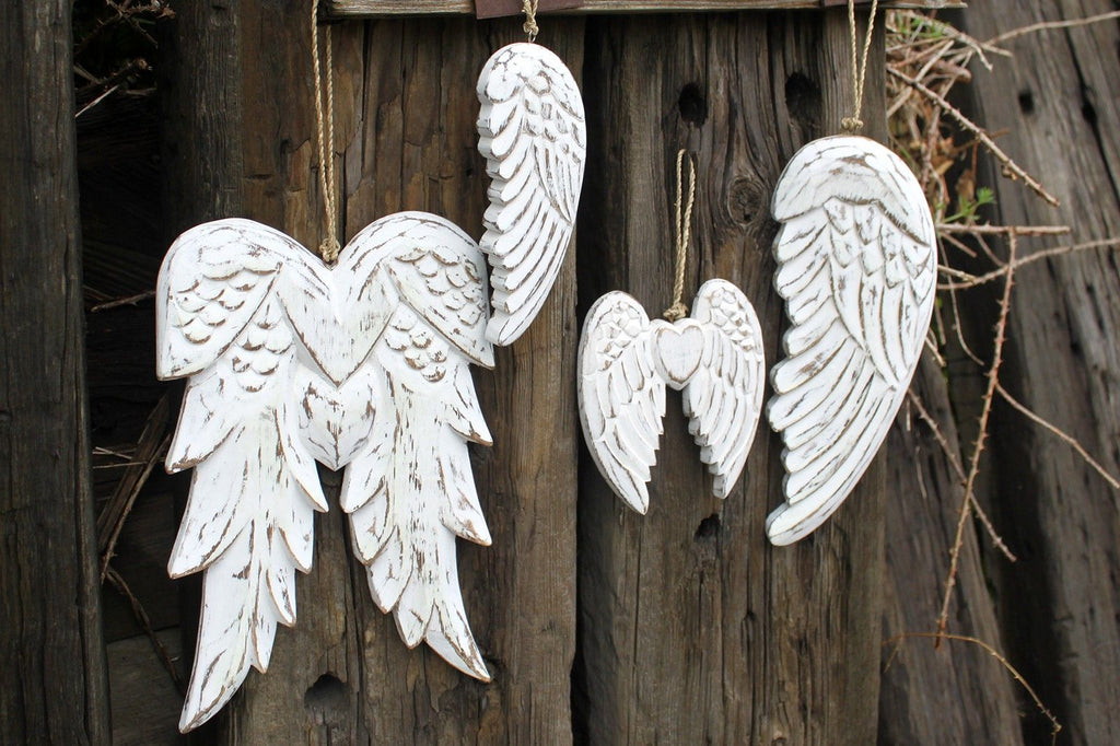 Hand Carved Double Angel Wing Wall Decor, 31 cm – view 4