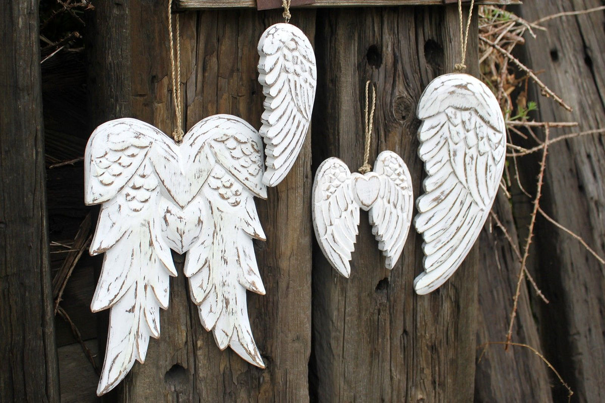 Hand Carved Double Angel Wing Wall Decor, 31 cm – view 4