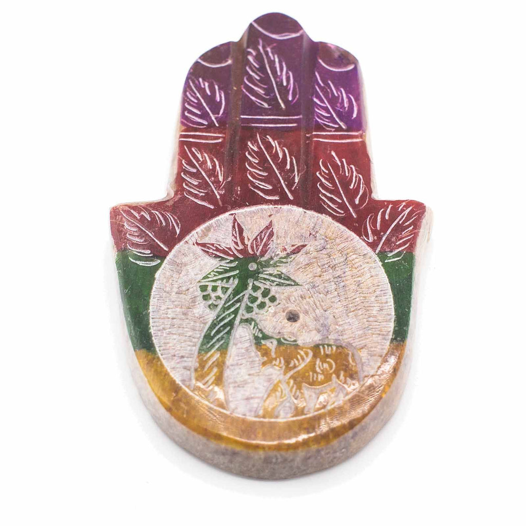 Soapstone Hamsa Incense Holder 9x6cm - Elephant & Palm – view 3
