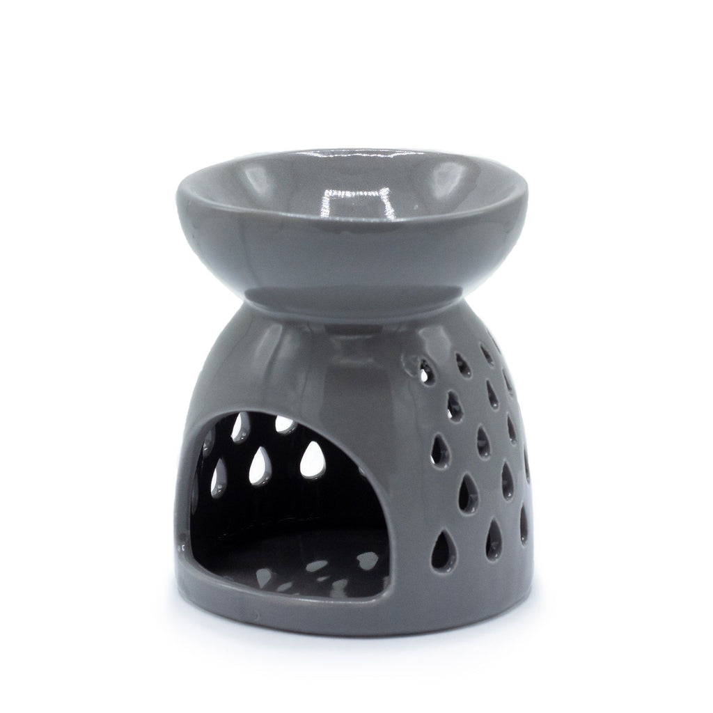 Ceramic Oil Burner - Teardrop Cutout - Grey
