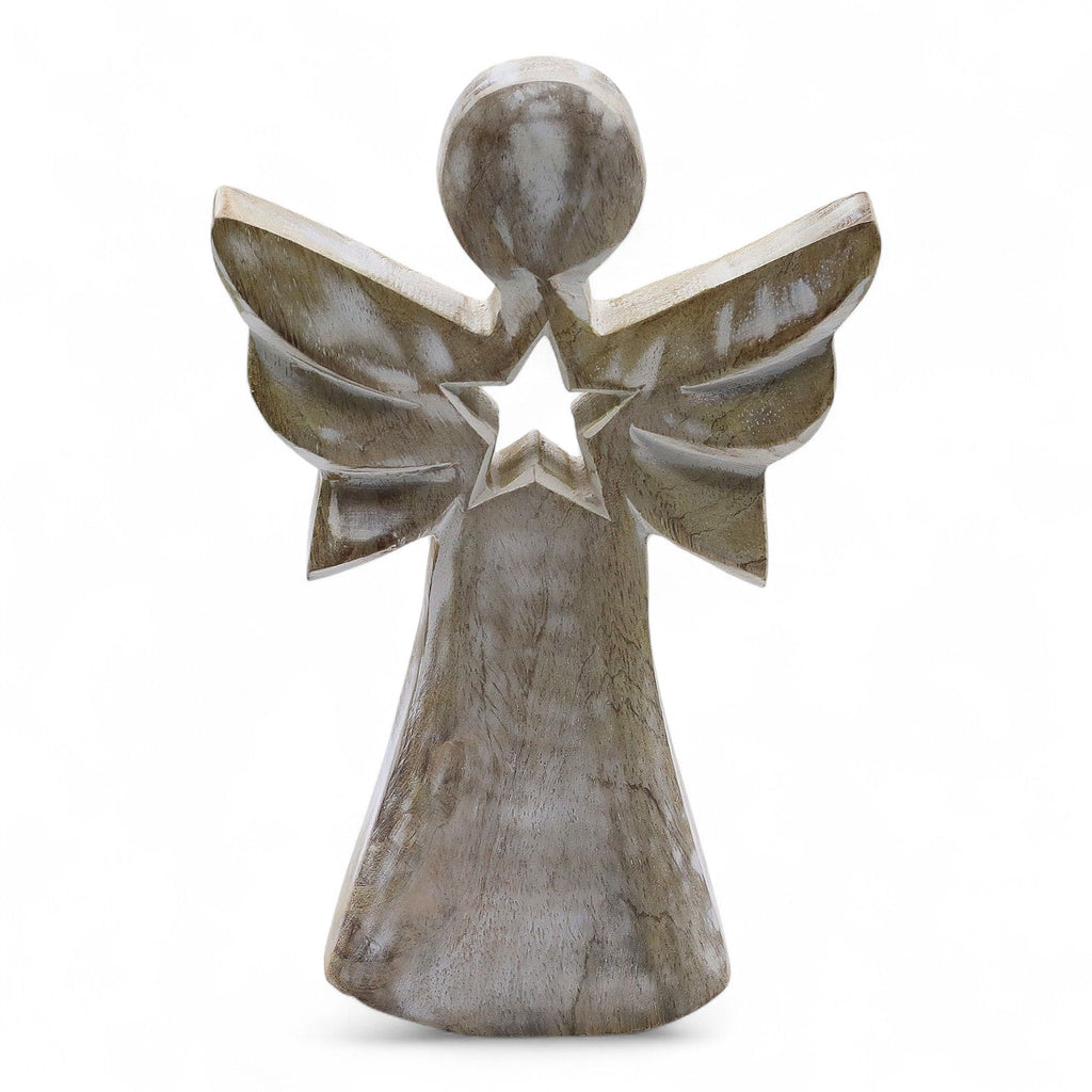 Mango Wood Angel - Whitewash, Star Cut-Out – view 7