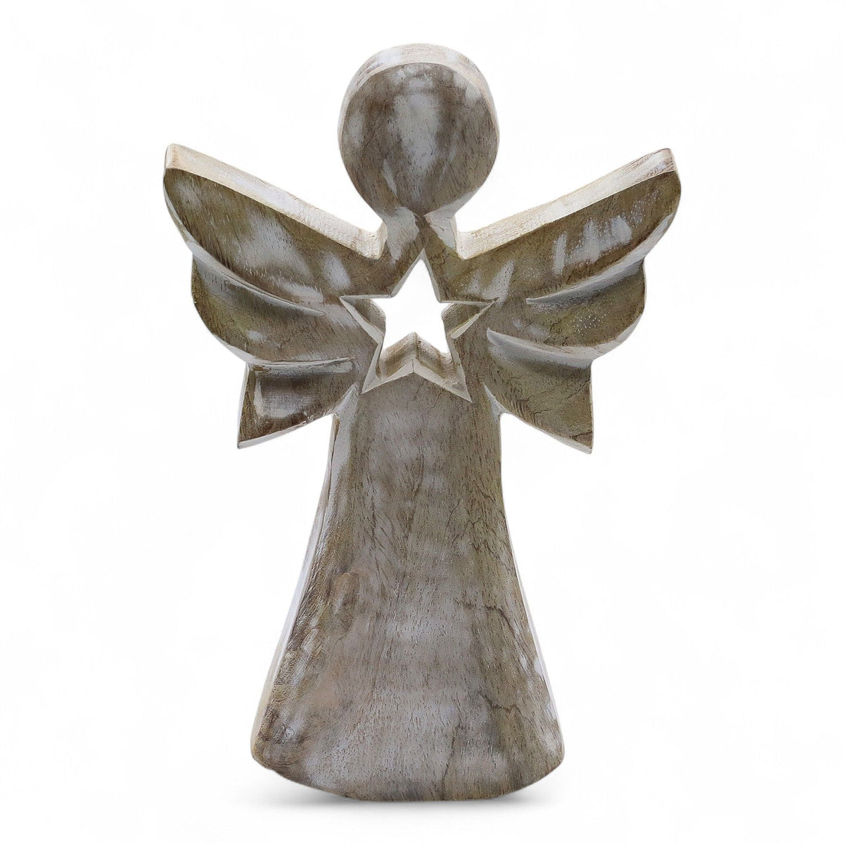 Mango Wood Angel - Whitewash, Star Cut-Out – view 7