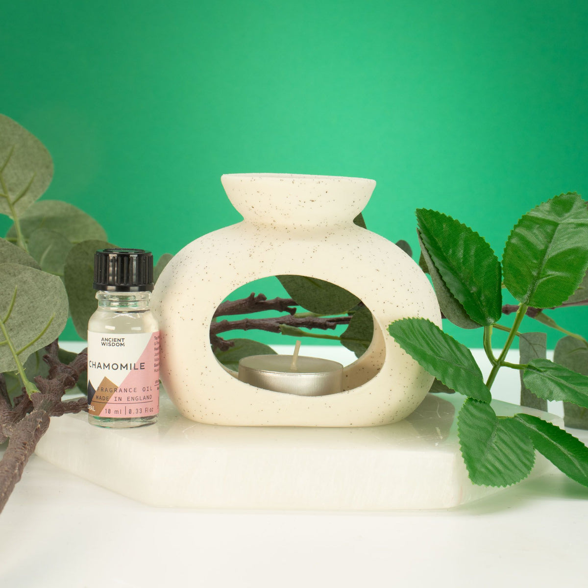 Ceramic Zen Oil Burner - Oval Pebble - Speckled Off-White – view 2