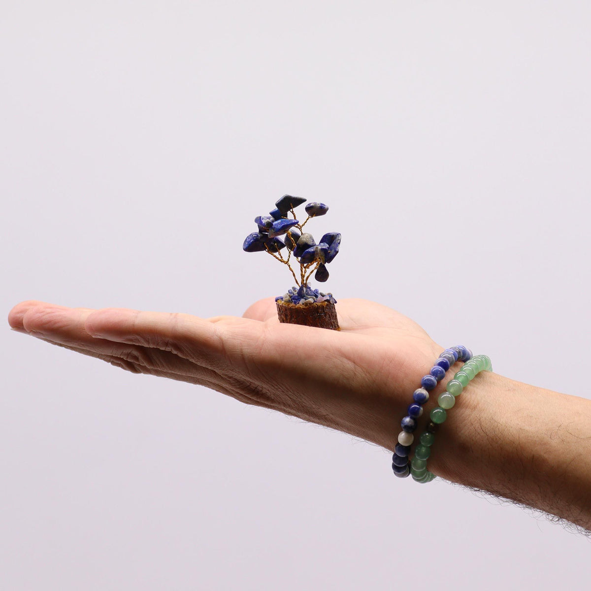 Sodalite Mini Gemstone Tree on Wood Base, 15 Stones