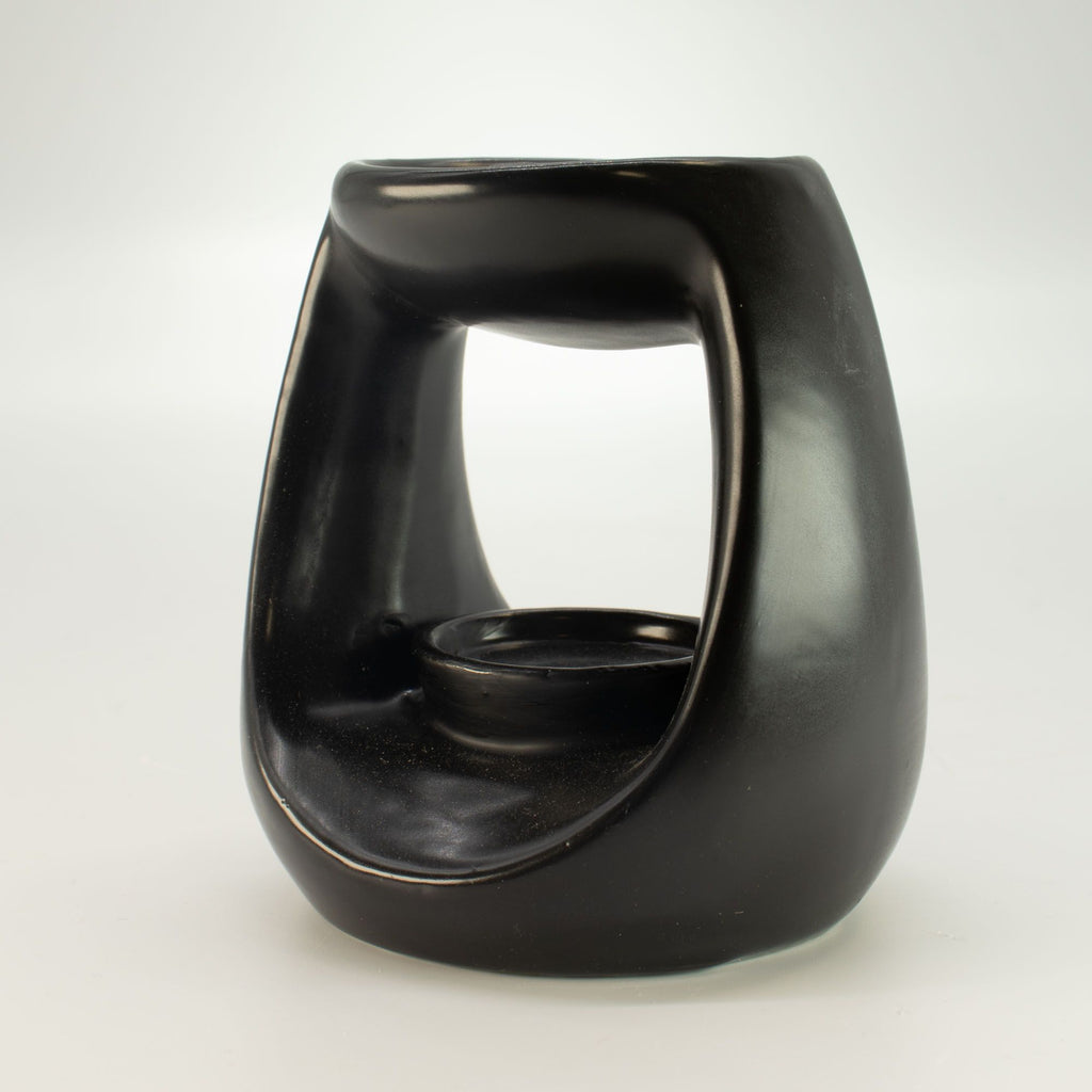 Ceramic Zen Oil Burner - Large Oval Pebble - Matt Black – view 3