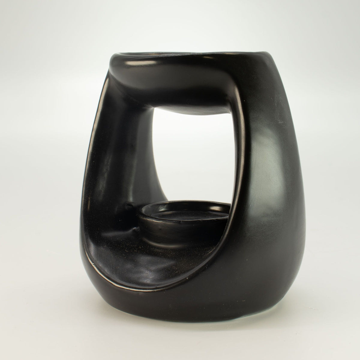 Ceramic Zen Oil Burner - Large Oval Pebble - Matt Black – view 3
