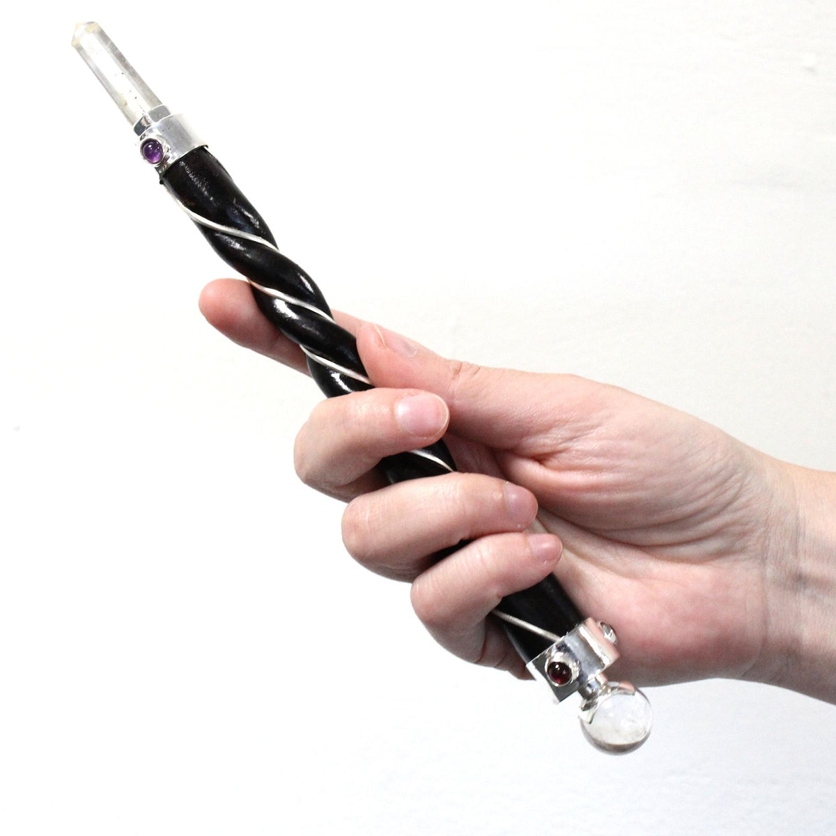 Twisted Healing Wand with Silver Fittings and Amethyst Sphere – view 3