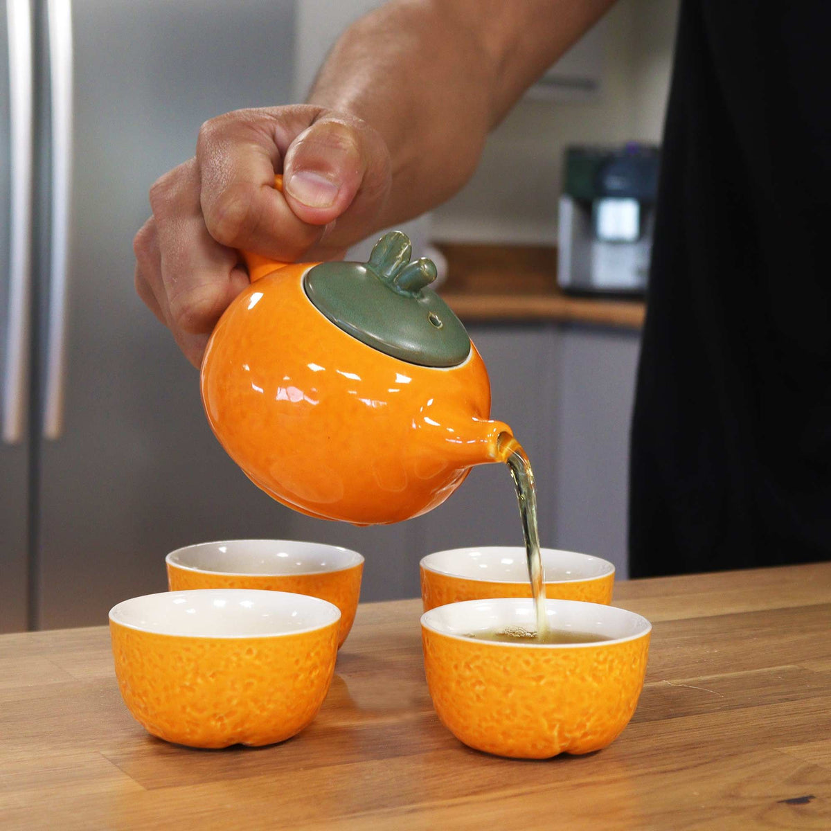 Orange Ceramic Teapot Set - Pot & Four Cups – view 4